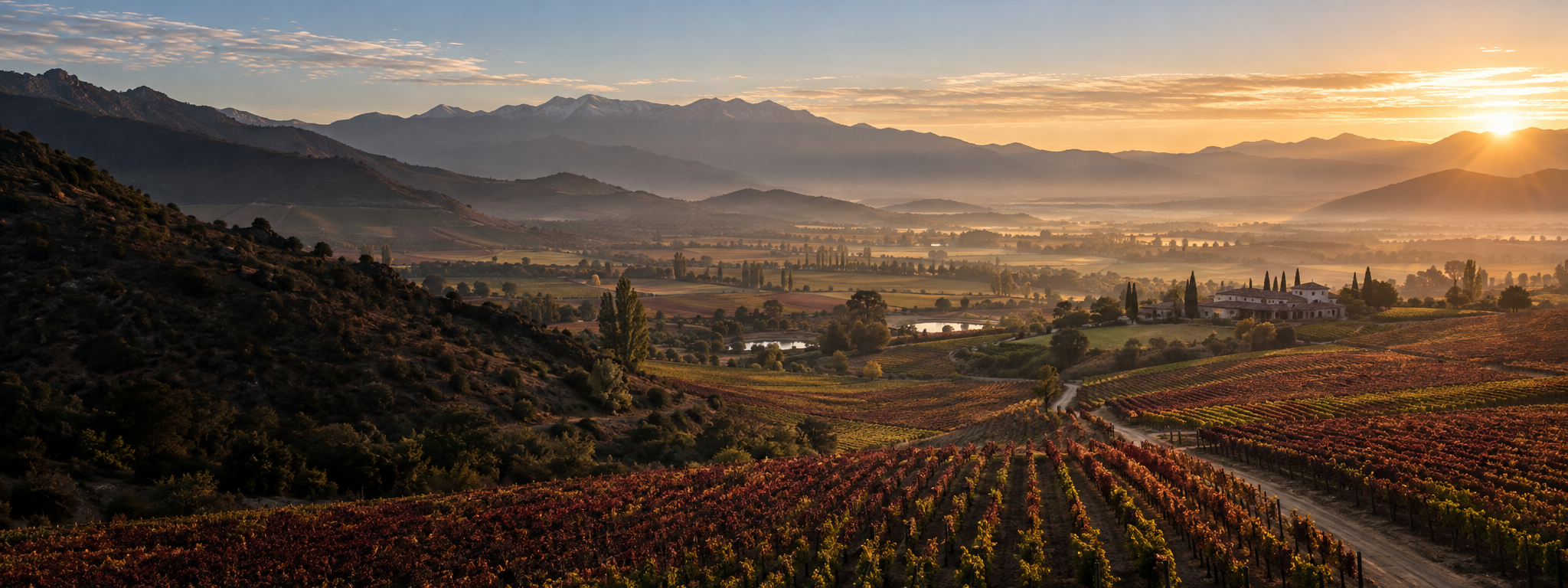 Vista panorámica del Valle de Colchagua entre viñedos y montañas
